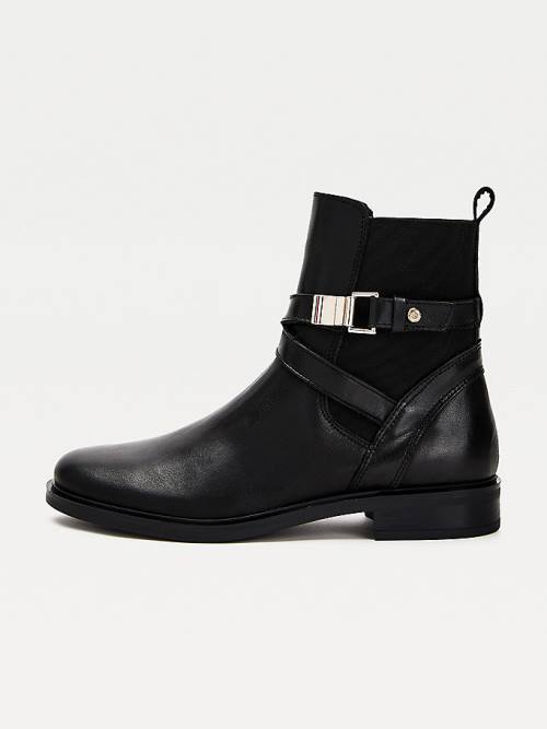 Tommy Hilfiger Buckled Bőr Ankle Bakancs Női Fekete | TH549FMJ