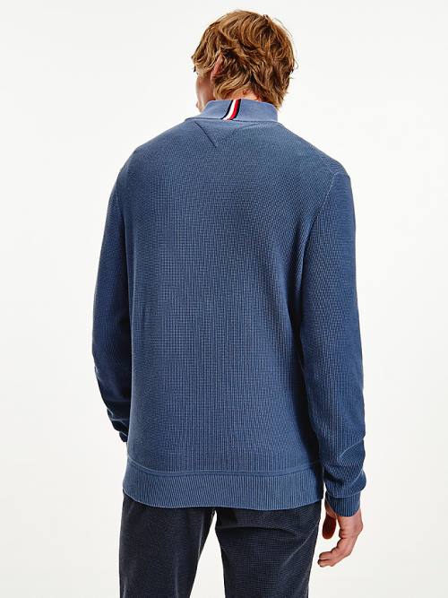 Tommy Hilfiger Button Mock Turtleneck Jumper Pulóverek Férfi Kék | TH598NZU