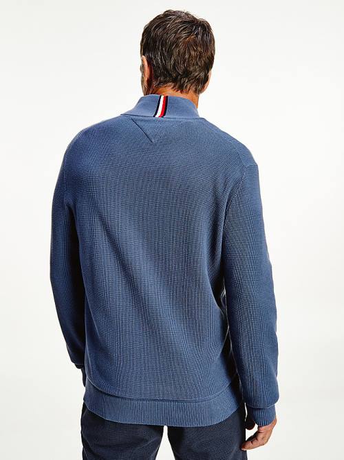 Tommy Hilfiger Button Mock Turtleneck Jumper Pulóverek Férfi Kék | TH598NZU