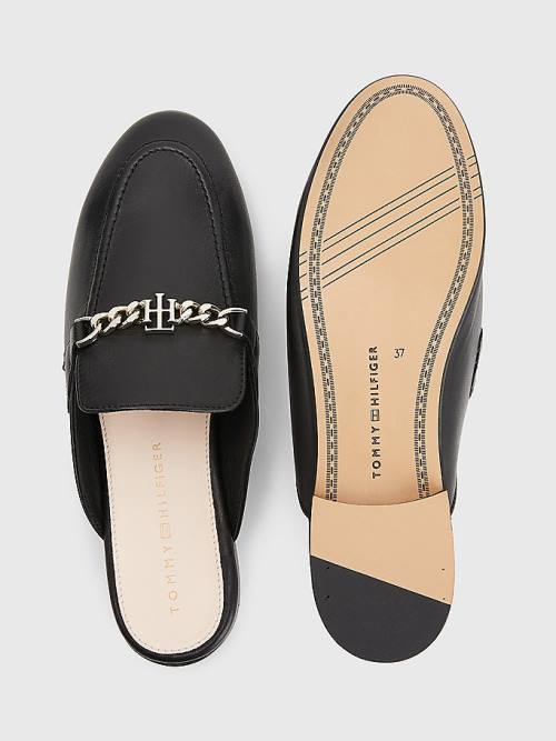 Tommy Hilfiger Bőr Chain Mule Loafer Cipő Női Fekete | TH014IEK