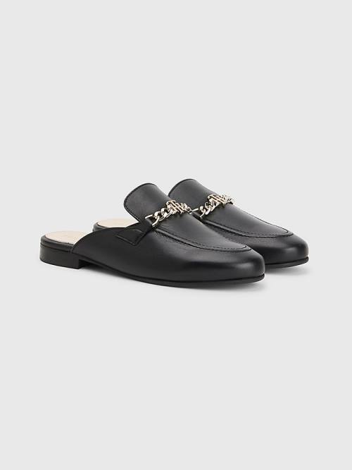 Tommy Hilfiger Bőr Chain Mule Loafer Cipő Női Fekete | TH014IEK