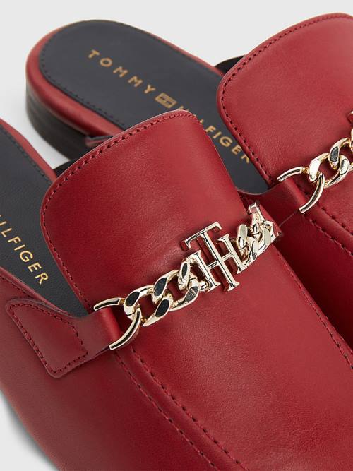 Tommy Hilfiger Bőr Chain Mule Loafer Cipő Női Piros | TH023SQF