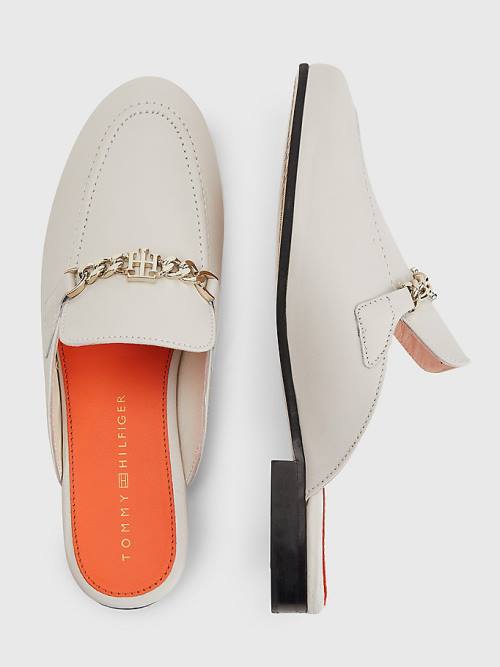 Tommy Hilfiger Bőr Chain Mule Loafer Cipő Női Bézs | TH379FKQ