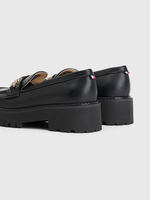 Tommy Hilfiger Bőr Chain Vaskos Loafer Cipő Női Fekete | TH256AZT