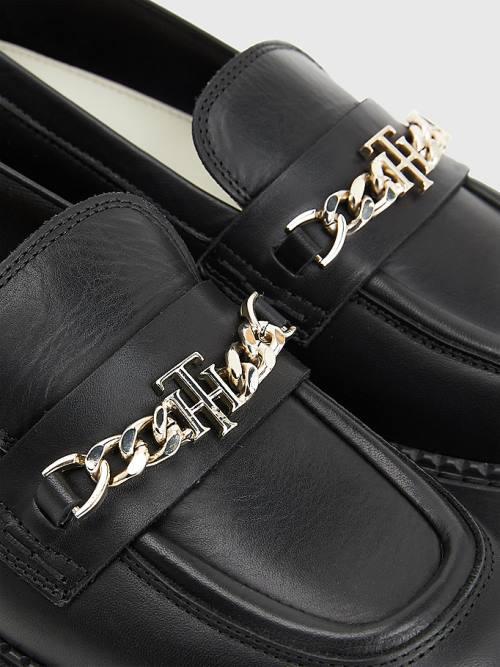 Tommy Hilfiger Bőr Chain Vaskos Loafer Cipő Női Fekete | TH256AZT