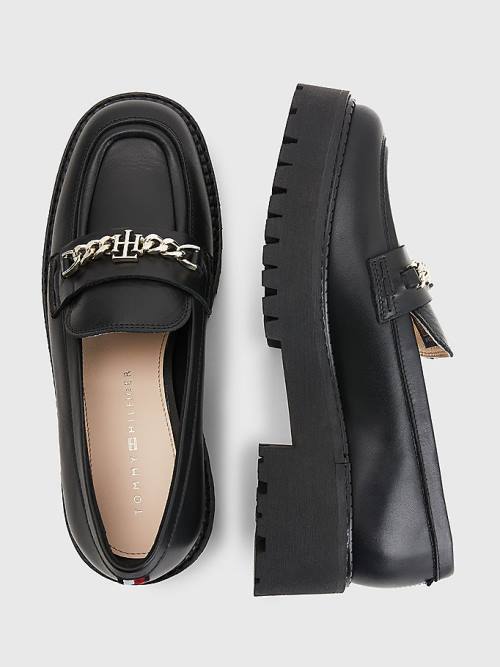 Tommy Hilfiger Bőr Chain Vaskos Loafer Cipő Női Fekete | TH256AZT