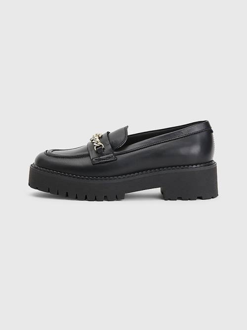 Tommy Hilfiger Bőr Chain Vaskos Loafer Cipő Női Fekete | TH256AZT