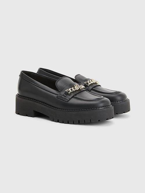 Tommy Hilfiger Bőr Chain Vaskos Loafer Cipő Női Fekete | TH256AZT