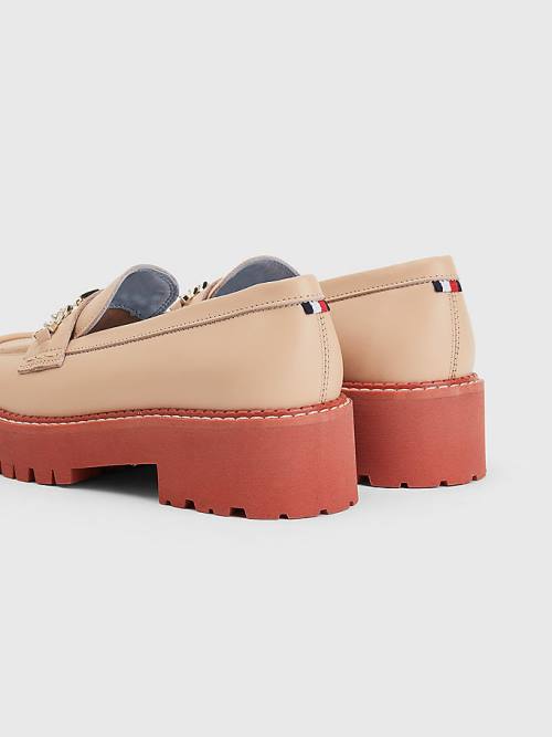 Tommy Hilfiger Bőr Chain Vaskos Loafer Cipő Női Bézs | TH845AJQ