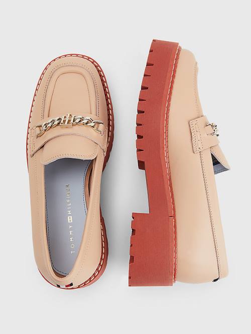 Tommy Hilfiger Bőr Chain Vaskos Loafer Cipő Női Bézs | TH845AJQ