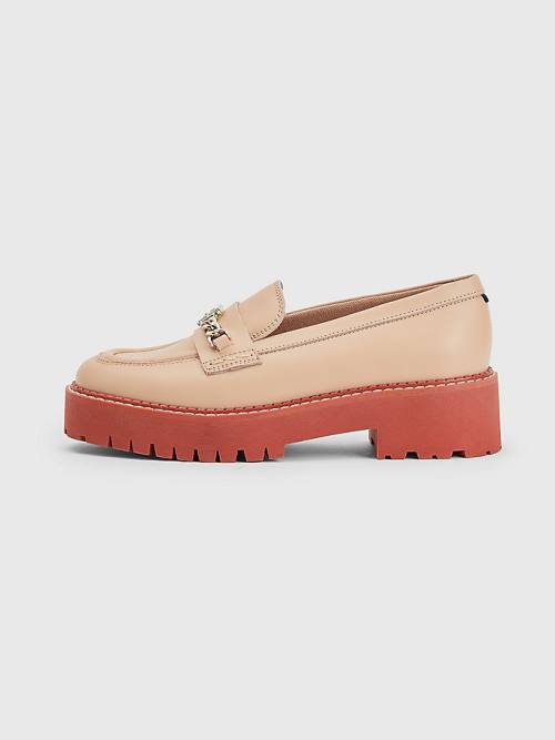 Tommy Hilfiger Bőr Chain Vaskos Loafer Cipő Női Bézs | TH845AJQ