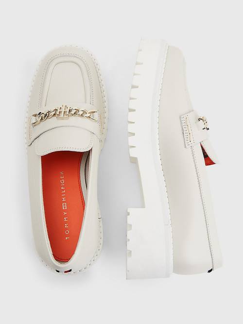 Tommy Hilfiger Bőr Chain Vaskos Loafer Cipő Női Bézs | TH930HVY