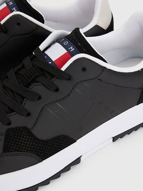 Tommy Hilfiger Bőr Cupsole Tornacipő Férfi Fekete | TH098GNB