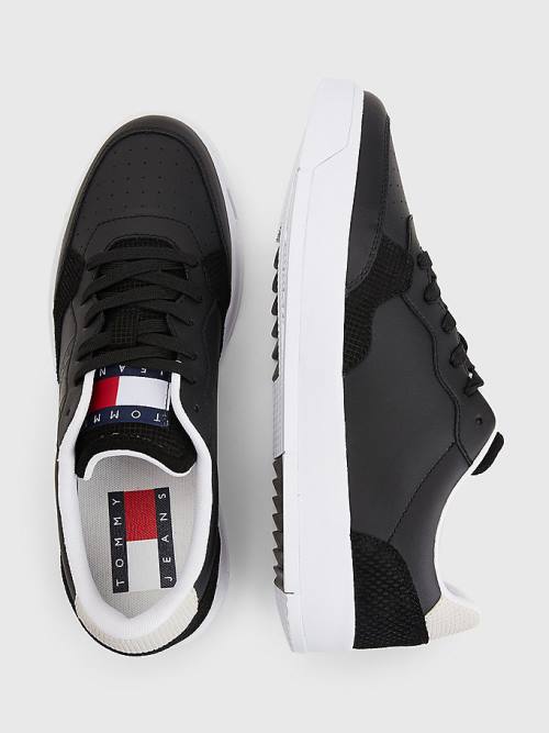 Tommy Hilfiger Bőr Cupsole Tornacipő Férfi Fekete | TH098GNB