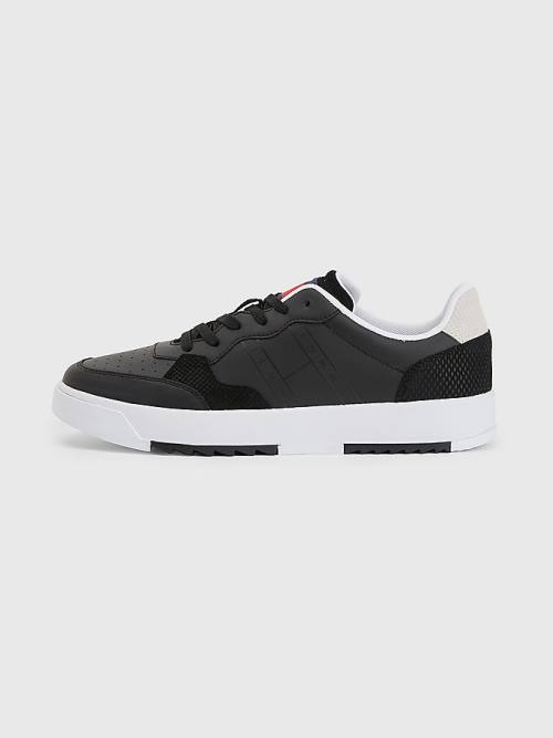 Tommy Hilfiger Bőr Cupsole Tornacipő Férfi Fekete | TH098GNB