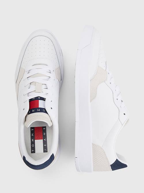 Tommy Hilfiger Bőr Cupsole Tornacipő Férfi Fehér | TH162SWF