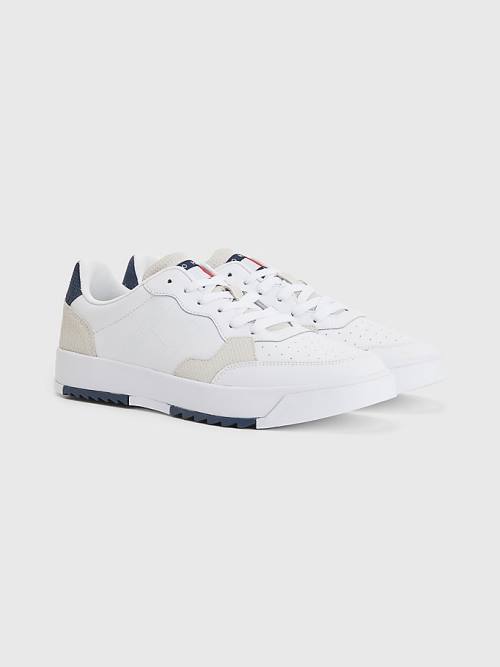 Tommy Hilfiger Bőr Cupsole Tornacipő Férfi Fehér | TH162SWF