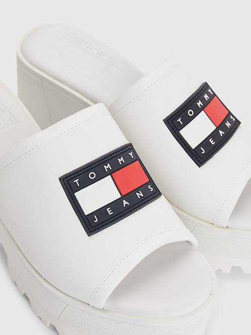 Tommy Hilfiger Bőr Flag Block Heel Mules Szandál Női Fehér | TH072LTW