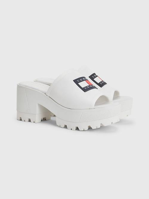 Tommy Hilfiger Bőr Flag Block Heel Mules Szandál Női Fehér | TH072LTW