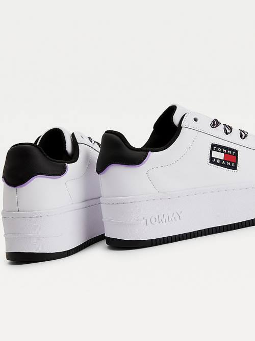 Tommy Hilfiger Bőr Flatform Cupsole Tornacipő Női Fehér | TH276HWX