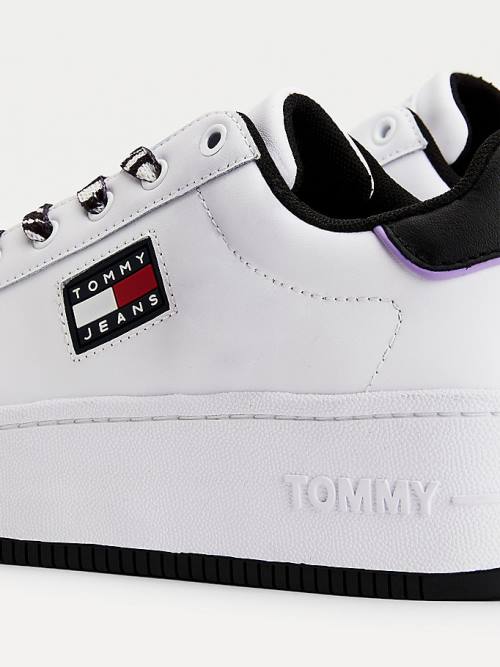 Tommy Hilfiger Bőr Flatform Cupsole Tornacipő Női Fehér | TH276HWX