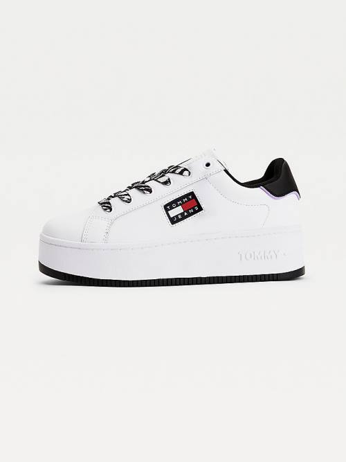 Tommy Hilfiger Bőr Flatform Cupsole Tornacipő Női Fehér | TH276HWX