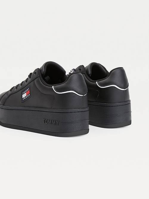 Tommy Hilfiger Bőr Flatform Cupsole Tornacipő Női Fekete | TH321VLQ