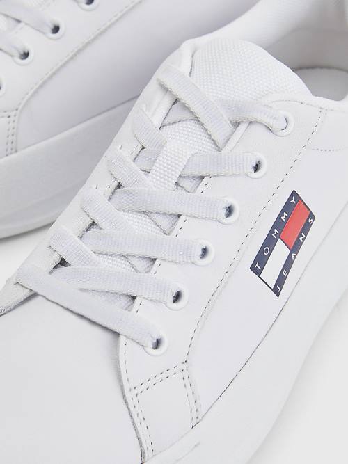 Tommy Hilfiger Bőr Flatform Tornacipő Női Fehér | TH809RMY