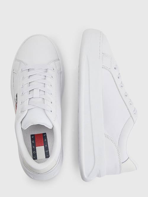 Tommy Hilfiger Bőr Flatform Tornacipő Női Fehér | TH809RMY