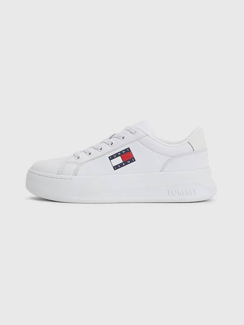 Tommy Hilfiger Bőr Flatform Tornacipő Női Fehér | TH809RMY