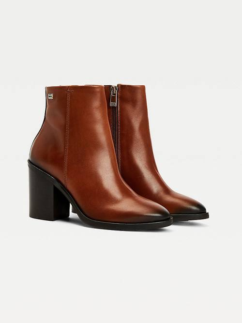 Tommy Hilfiger Bőr High Heel Ankle Bakancs Női Barna | TH371BGD