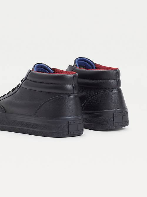 Tommy Hilfiger Bőr Mid Skate Tornacipő Férfi Fekete | TH431HQA