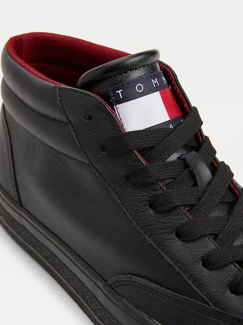 Tommy Hilfiger Bőr Mid Skate Tornacipő Férfi Fekete | TH431HQA