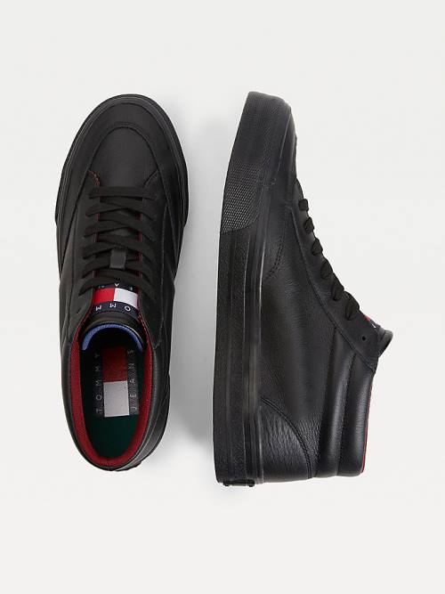 Tommy Hilfiger Bőr Mid Skate Tornacipő Férfi Fekete | TH431HQA