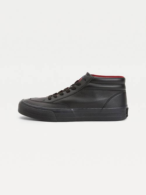 Tommy Hilfiger Bőr Mid Skate Tornacipő Férfi Fekete | TH431HQA