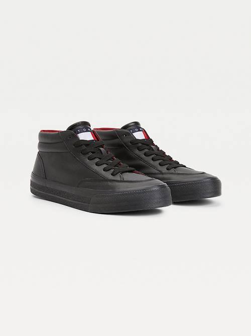 Tommy Hilfiger Bőr Mid Skate Tornacipő Férfi Fekete | TH431HQA