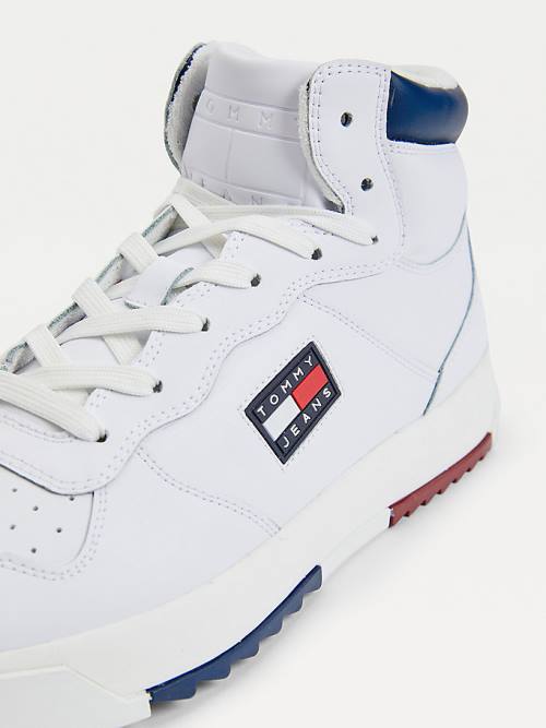 Tommy Hilfiger Bőr Mid-Top Tornacipő Férfi Fehér | TH579ZPK