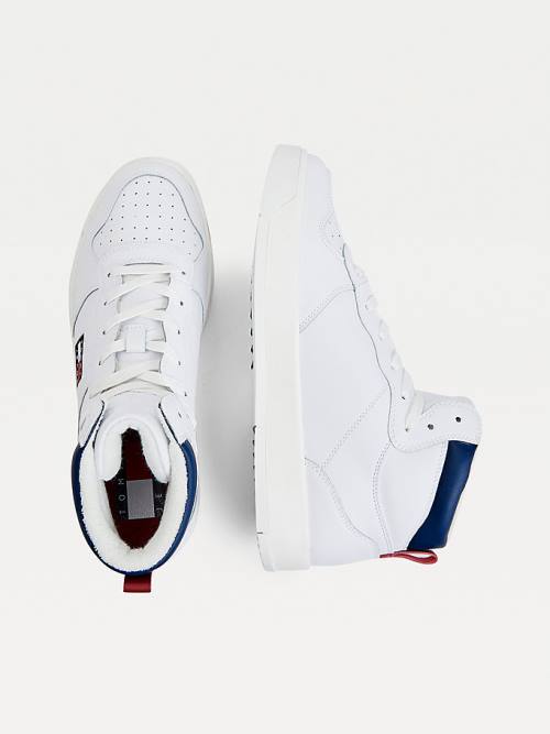 Tommy Hilfiger Bőr Mid-Top Tornacipő Férfi Fehér | TH579ZPK