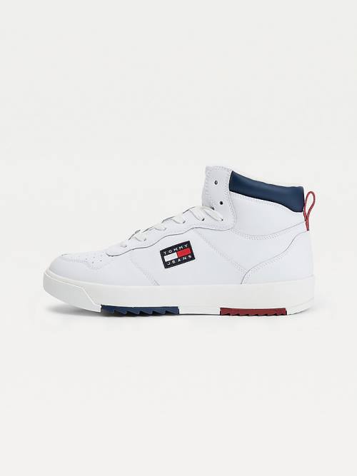 Tommy Hilfiger Bőr Mid-Top Tornacipő Férfi Fehér | TH579ZPK