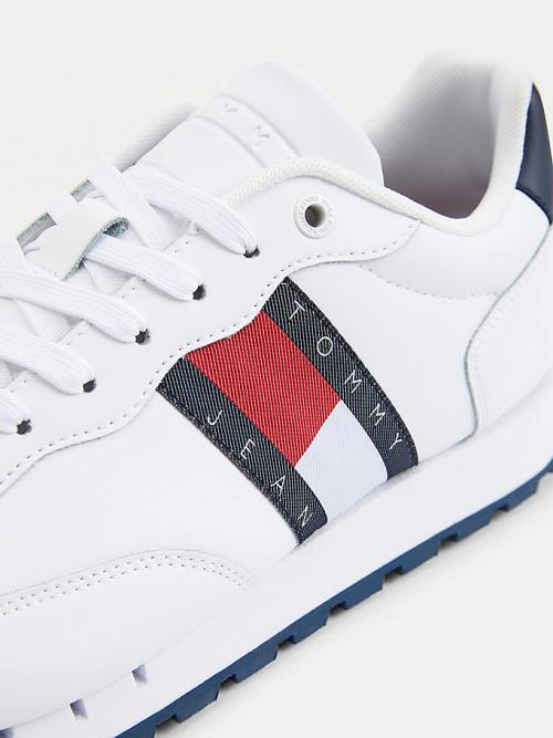 Tommy Hilfiger Bőr Mix Webbing Logo Tornacipő Férfi Fehér | TH089FYX