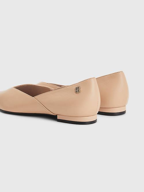 Tommy Hilfiger Bőr Pointed Balerina Cipő Női Bézs | TH016EIT