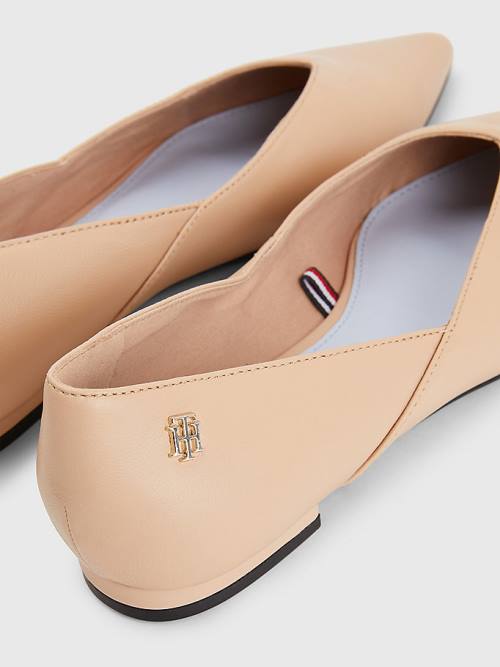 Tommy Hilfiger Bőr Pointed Balerina Cipő Női Bézs | TH016EIT