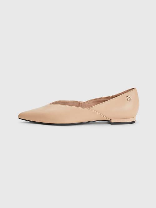 Tommy Hilfiger Bőr Pointed Balerina Cipő Női Bézs | TH016EIT