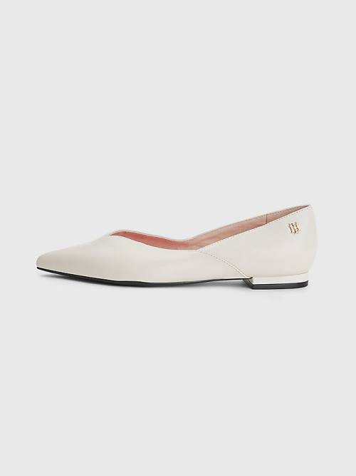 Tommy Hilfiger Bőr Pointed Balerina Cipő Női Bézs | TH704DSE