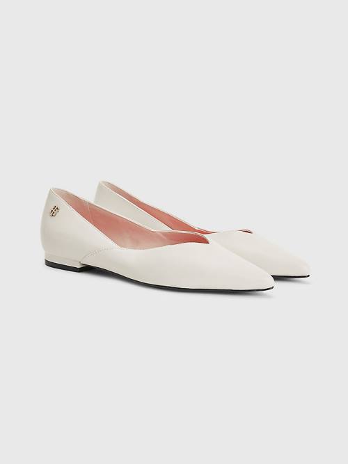 Tommy Hilfiger Bőr Pointed Balerina Cipő Női Bézs | TH704DSE