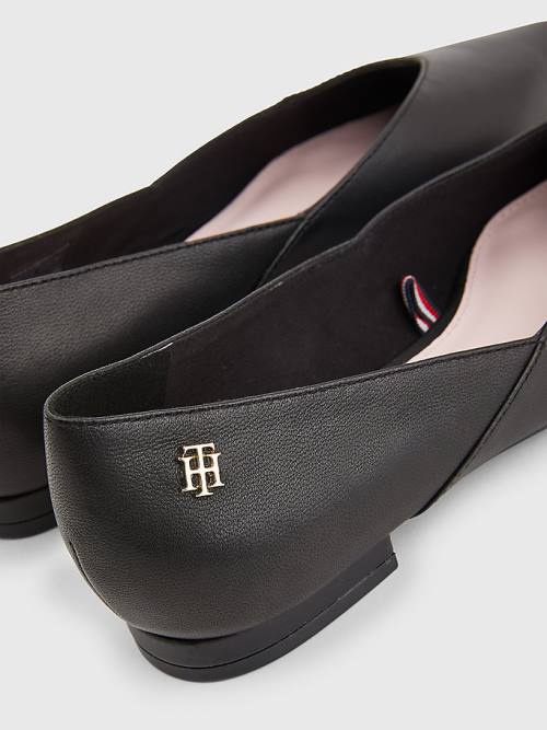 Tommy Hilfiger Bőr Pointed Balerina Cipő Női Fekete | TH915ICW