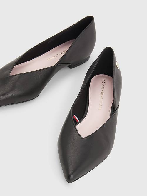 Tommy Hilfiger Bőr Pointed Balerina Cipő Női Fekete | TH915ICW