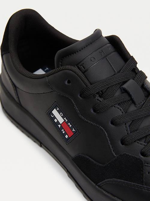 Tommy Hilfiger Bőr Textured Panel Tornacipő Férfi Fekete | TH435ABK