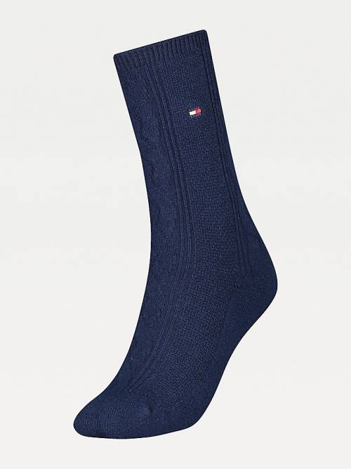 Tommy Hilfiger Cable Knit Wool Cashmere Boot Zokni Női Kék | TH146VTS