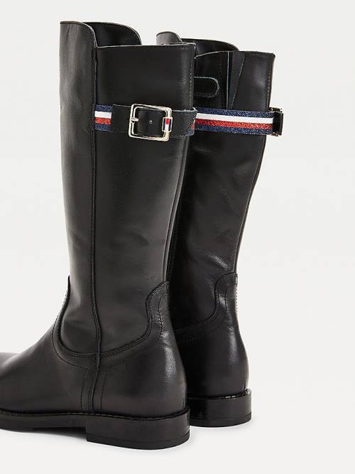 Tommy Hilfiger Calf Bőr Bakancs Lány Fekete | TH563UFK